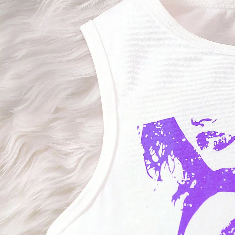 Girls Purple Graphics Sleeveless Top With Pleated Skirt Set Sets