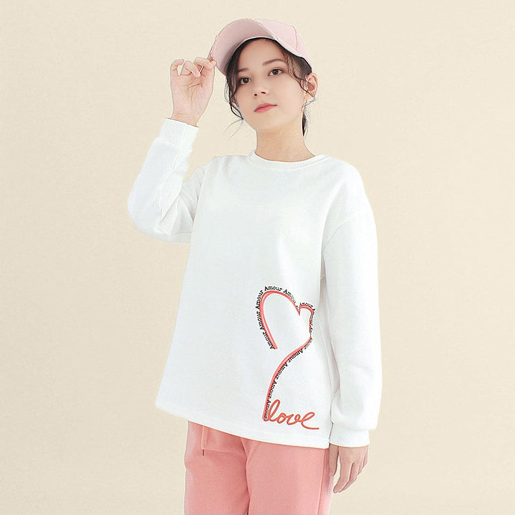 Girls Heart Print Full Sleeves T-Shirt