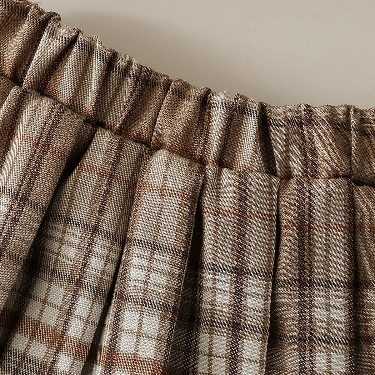 Girls Light Brown Collared Top With Knitted Vest & Checked Skirt sets Sets