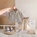 Boys Beige Checked Short Sleeve Shirt with Shorts Sets 2 pc. Sets Beige 1-2 Y