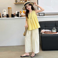 Girls Sleeveless Empire Line Top With Pants Set Sets   