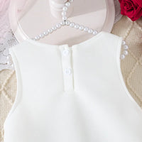 Girls White Sleeveless A-line Dress With Large 3D Flowers Applique Casual Dresses