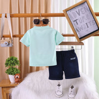 Boys Light Green Alphanumeric Printed T-Shirt With Shorts Sets 2 pc. Sets