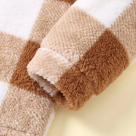 Girls Brown Checked Long Sleeve Hooded Jacket Coats & Jackets