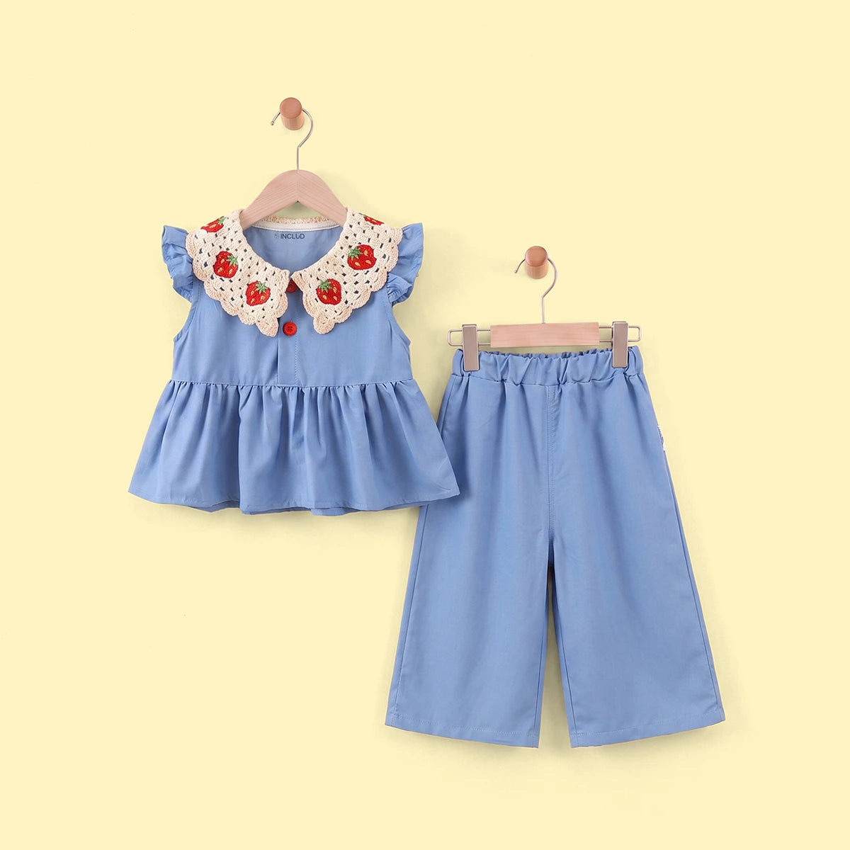 Girls Blue Flutter Sleeve Top With Pants Sets 2 pc. Sets Blue 1-2 Y