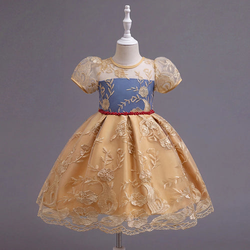 Girls Yellow Floral Embroidered Fit & Flare Party Wear Dress Party Dresses Yellow 3-4 Y