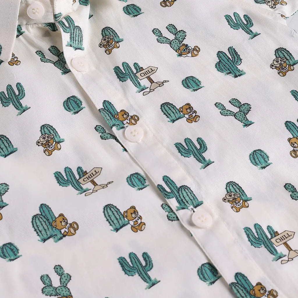 Boys Green Cactus Printed Shirt With T-Shirt And Shorts Sets 3 pc. Sets