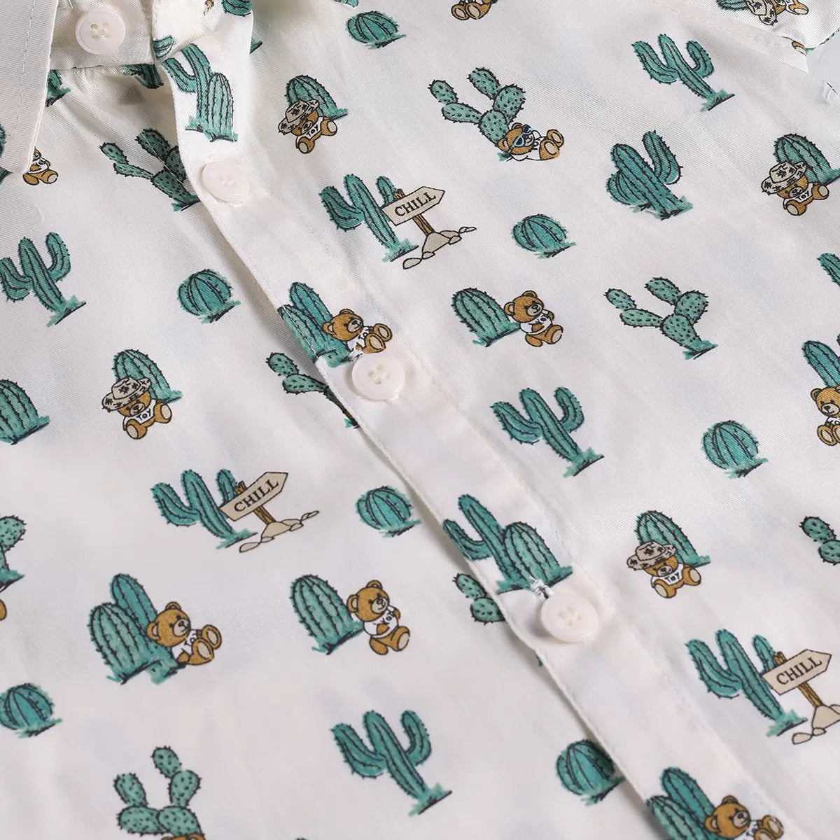 Boys Green Cactus Printed Shirt With T-Shirt And Shorts Sets 3 pc. Sets