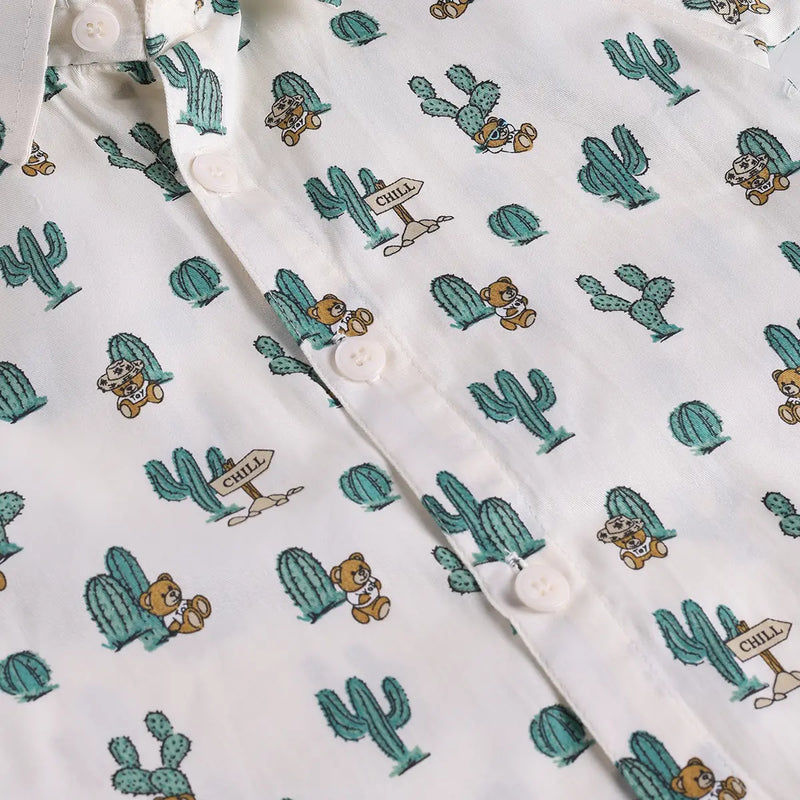 Boys Green Cactus Printed Shirt With T-Shirt And Shorts Sets 3 pc. Sets
