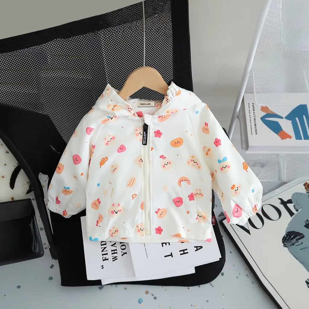 Girls Apricot Abstract Printed Hooded Zipper Jacket Coats & Jackets Apricot 1-2 Y