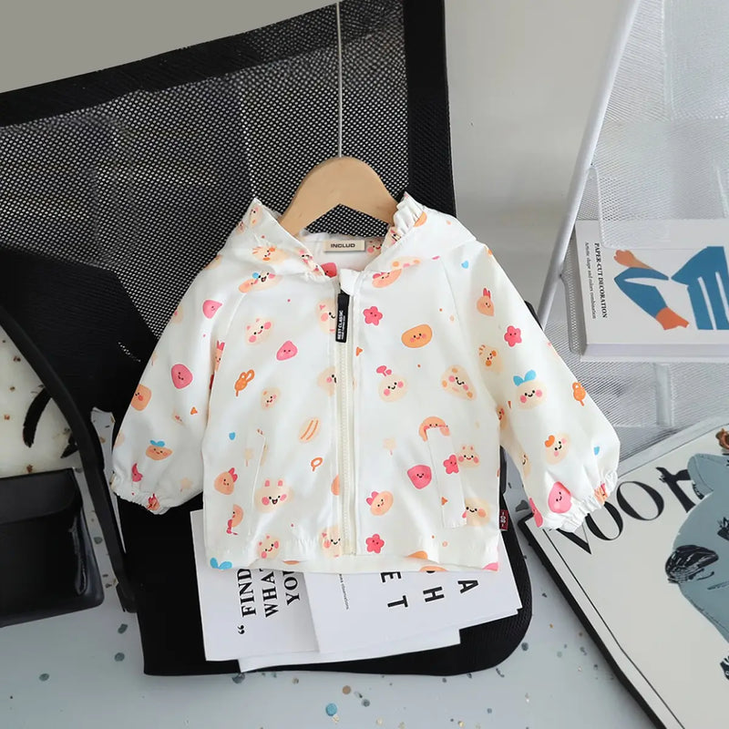 Girls Apricot Abstract Printed Hooded Zipper Jacket Coats & Jackets Apricot 1-2 Y
