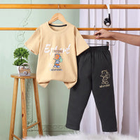 Boys Khaki Graphics Print T-Shirt With Elasticated Pants Sets Sets Khaki 2-3 Y