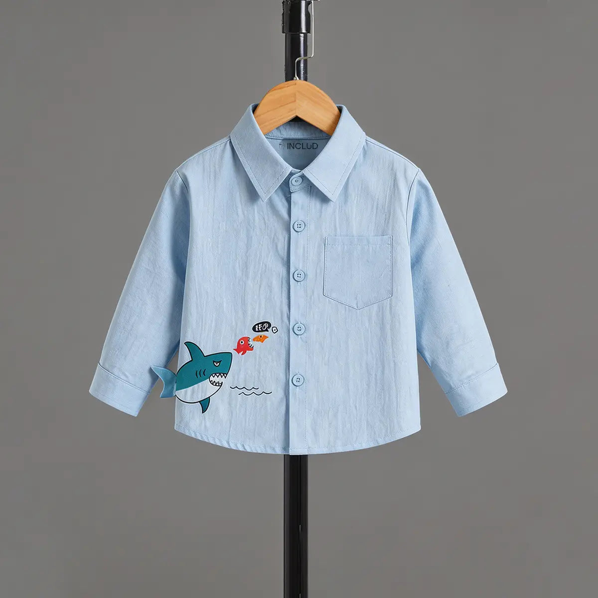 Boys Sky Blue Shark Graphic Long Sleeve Shirt Shirts Sky Blue 1-2 Y