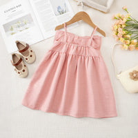Girls Pink Textured Sleeveless Fit & Flare Dress With Bow Detail Casual Dresses