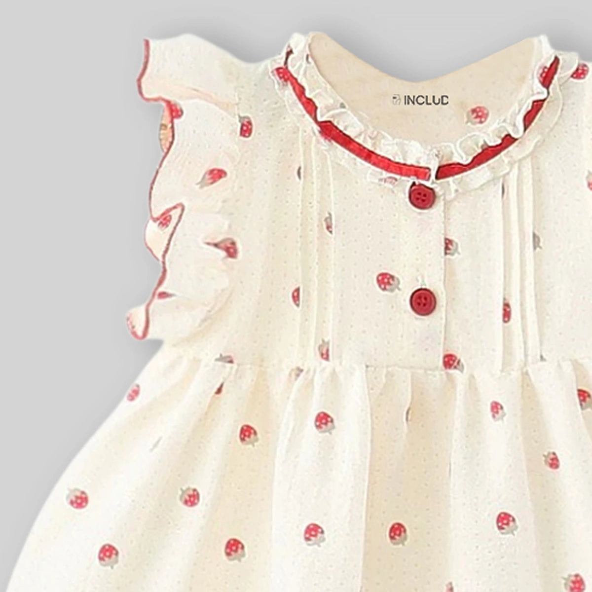 Girls Off White Strawberry Print Ruffle Fit & Flare Dress Casual Dresses