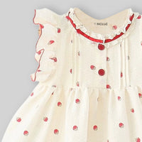 Girls Off White Strawberry Print Ruffle Fit & Flare Dress Casual Dresses