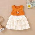 Girls Orange Polka Dot Print Fit & Flare Dress With Mushroom Applique Casual Dresses Orange 1-2 Y