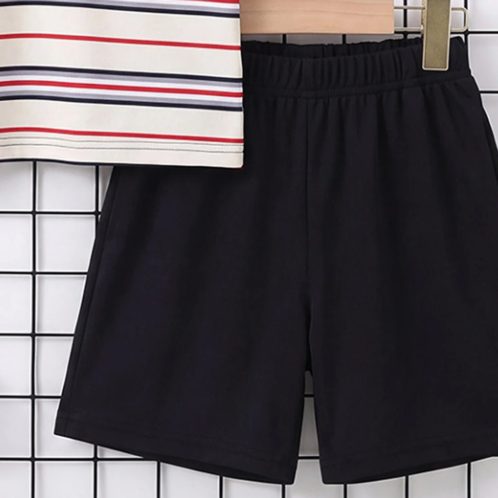 Boys Multicolour Striped Short Sleeve Polo T-Shirt With Shorts Sets 2 pc. Sets