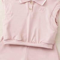 Girls Pink Bow Embroidered Sleeveless Polo Top With Shorts Co-ord Sets Sets