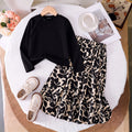 Girls Black Ribbed Long Sleeve Top With Skirt Sets 2 pc. Sets Black 3-4 Y