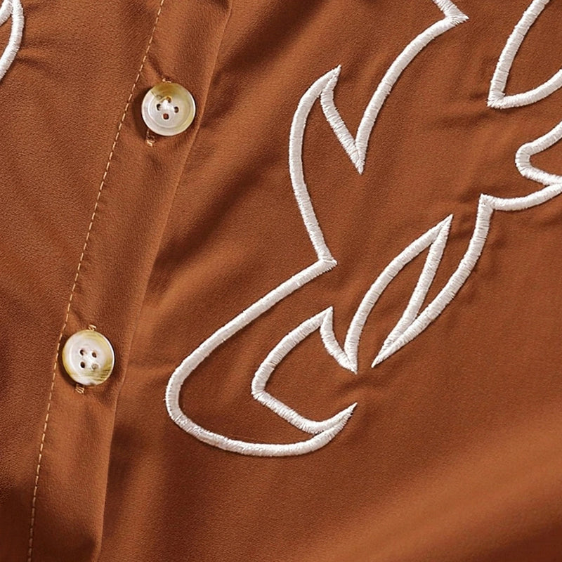 Girls Brown Embroidered Cuffed Sleeve Top Tops
