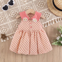 Girls Pink Sleeveless Checked Balloon Dress Casual Dresses Pink 1-2 Y