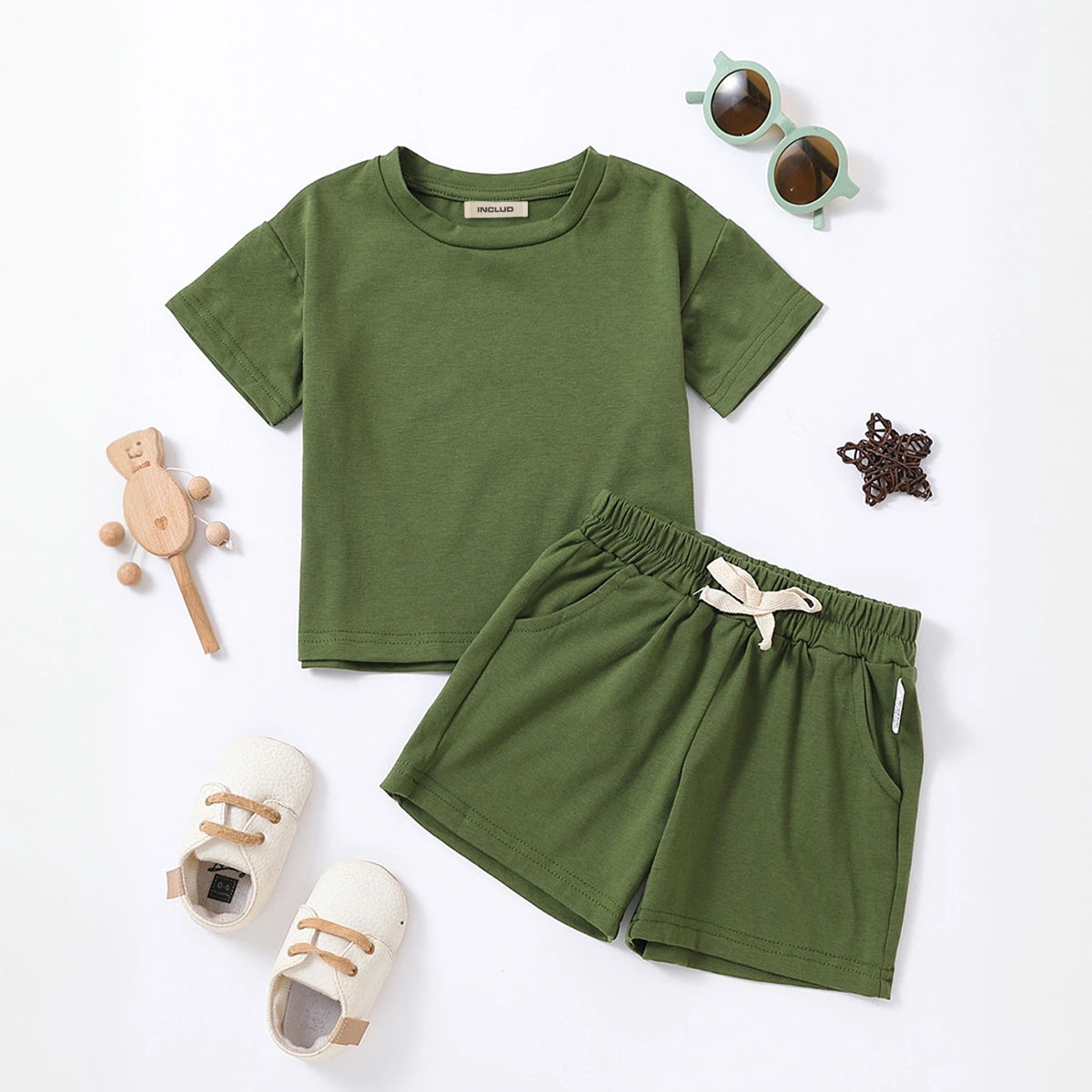 Boys Army Green Short Sleeves T-Shirt With Shorts Co-ord Sets Sets Army Green 1-2 Y