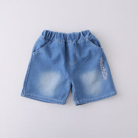 Boys Green Typographic Print T-Shirt With Denim Shorts Set Sets