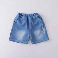 Boys Green Typographic Print T-Shirt With Denim Shorts Set Sets