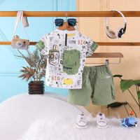 Boys Green Typographic Printed T-Shirt With Twill Shorts Sets 2 pc. Sets