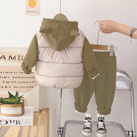 Boys Green Regular Sweatshirt With Sleeveless Jacket & Trouser Sets 3 pc. Sets