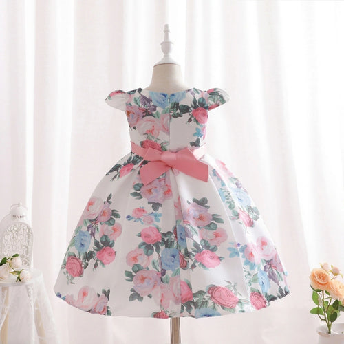 Girls Pink Floral Printed Cap Sleeve Fit & Flare Party Wear Dress Party Dresses