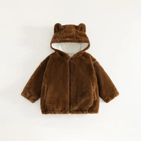 Girls Brown Polar Fleece Hooded Zipper Jacket Coats & Jackets
