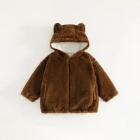 Girls Brown Polar Fleece Hooded Zipper Jacket Coats & Jackets