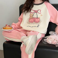 Girls Pink Graphics Printed Raglan Sweatshirt With Elasticated Joggers Sets 2 pc. Sets