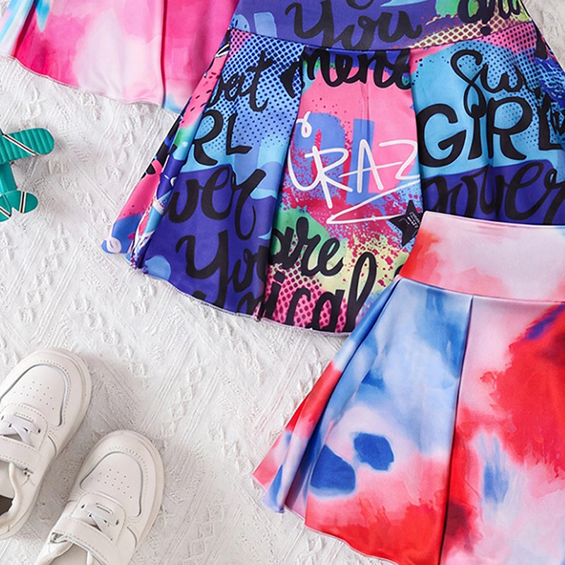 Girls Multicolor Tie & Die Print Flared Skorts Pack Of 3 Skirts
