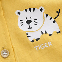 Boys Yellow Tiger Cartoon Printed Long Sleeves Shirts Shirts