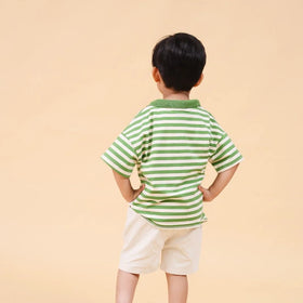 Boys Green Horizontal Striped Polo T-Shirt With Shorts Set 2 pc. Sets