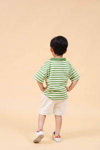 Boys Green Horizontal Striped Polo T-Shirt With Shorts Set 2 pc. Sets