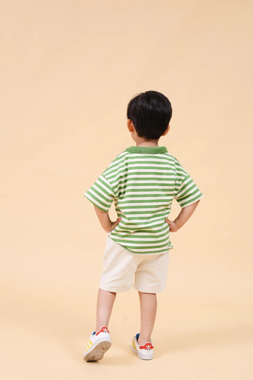 Boys Green Horizontal Striped Polo T-Shirt With Shorts Set 2 pc. Sets