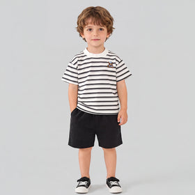 Boys Black Striped Short Sleeve T-Shirt With Shorts Sets 2 pc. Sets Black 1-2 Y
