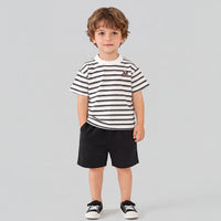 Boys Black Striped Short Sleeve T-Shirt With Shorts Sets 2 pc. Sets Black 1-2 Y