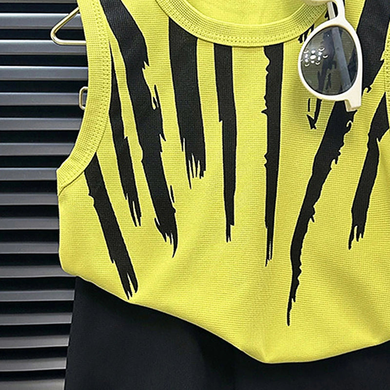 Boys Yellow Abstract Printed Sleeveless T-Shirt With Shorts Sets 2 pc. Sets