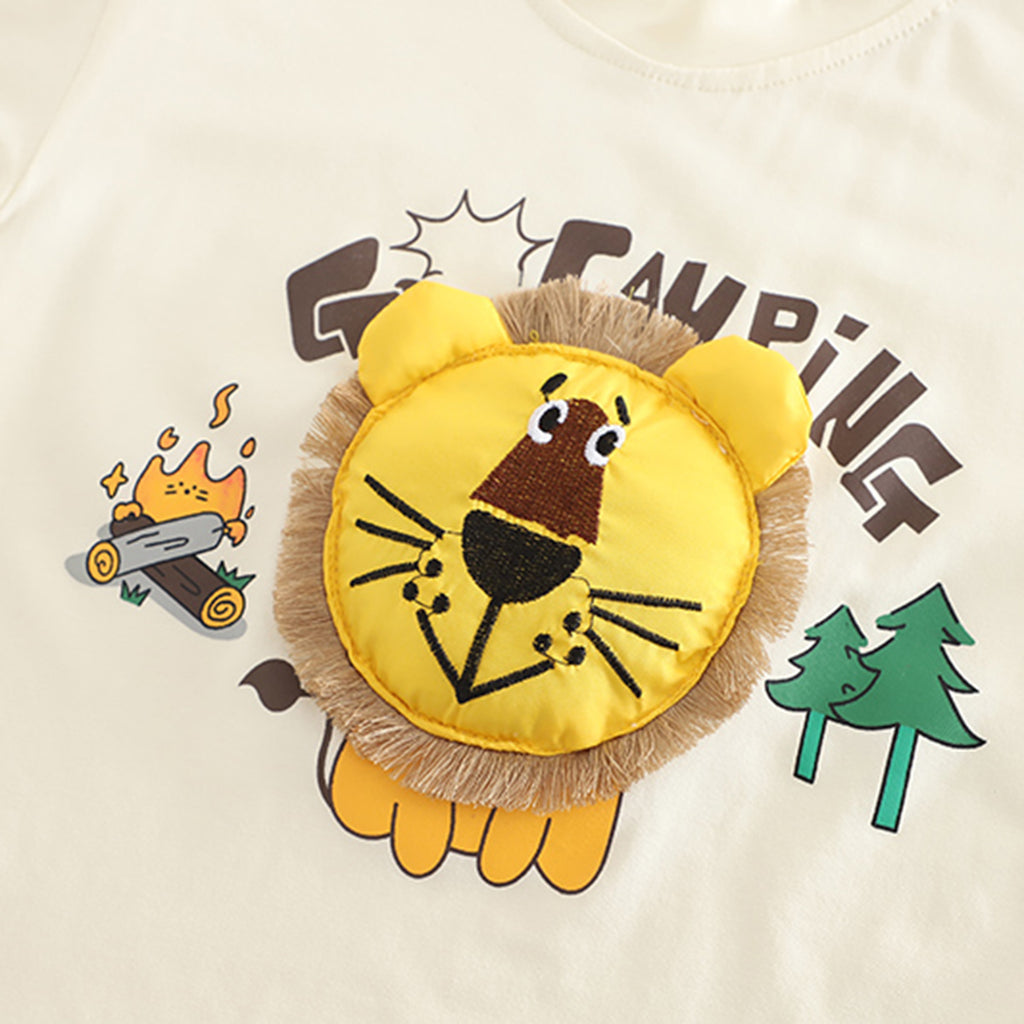 Boys 3D Lion Appliqued T-Shirt With Brown Shorts Set 2 pc. Sets
