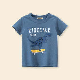 Boys Blue Dinosaur Printed Short Sleeves T-shirt Tshirts