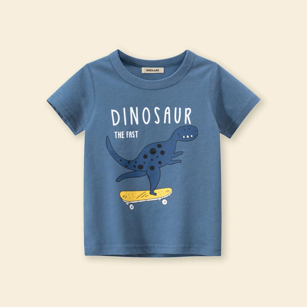 Boys Blue Dinosaur Printed Short Sleeves T-shirt Tshirts