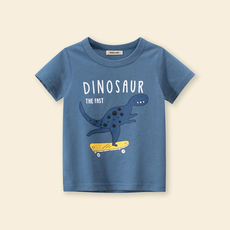 Boys Blue Dinosaur Printed Short Sleeves T-shirt Tshirts