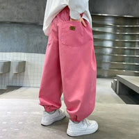 Boys Pink Solid Relaxed Fit Wide Leg Pants Pants