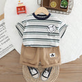 Boys White Striped Short Sleeves Round Neck T-Shirt With Shorts Set 2 pc. Sets White 1-2 Y