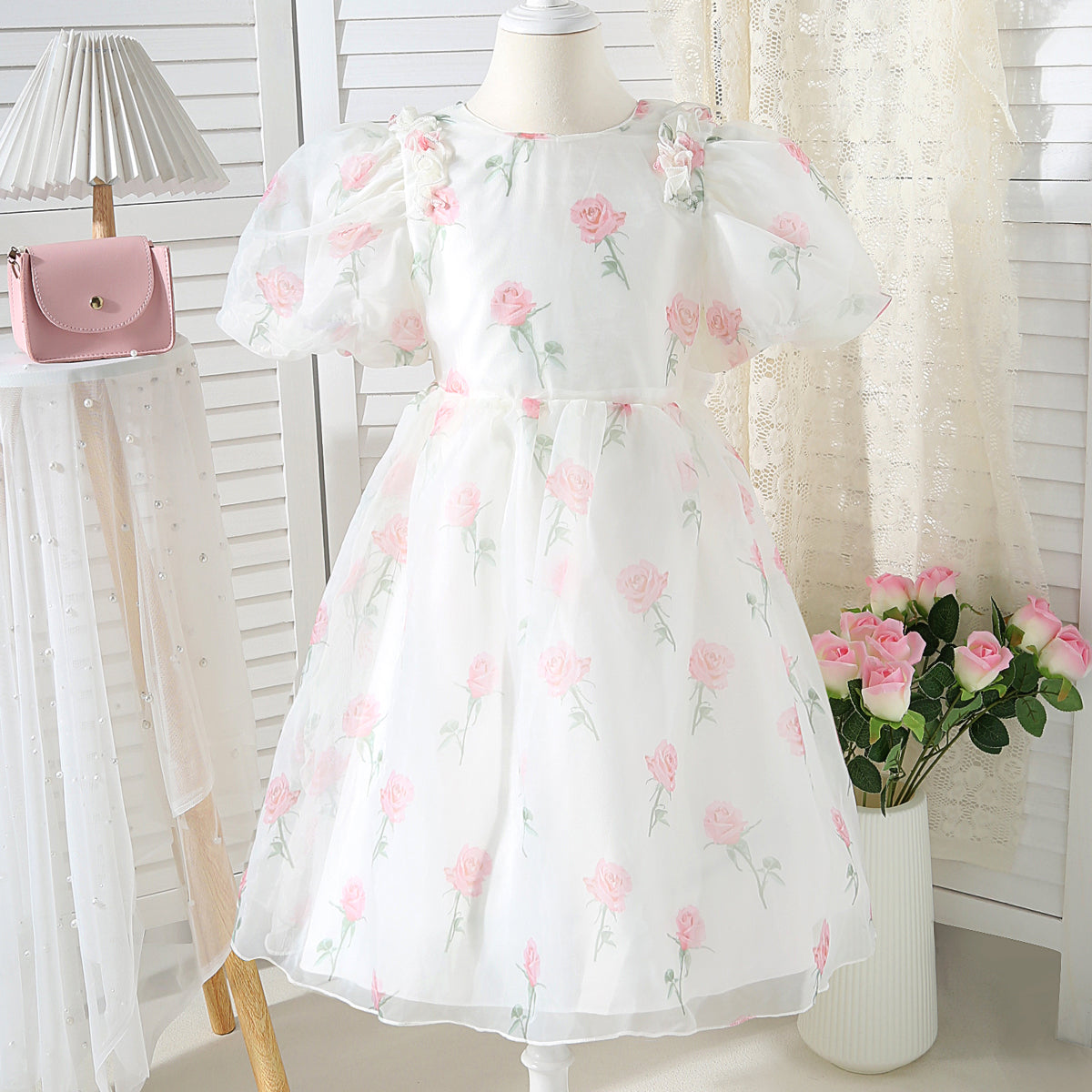 Girls White Floral Printed Party Dress with Statement Back Bow Party Dresses White 8-9 Y